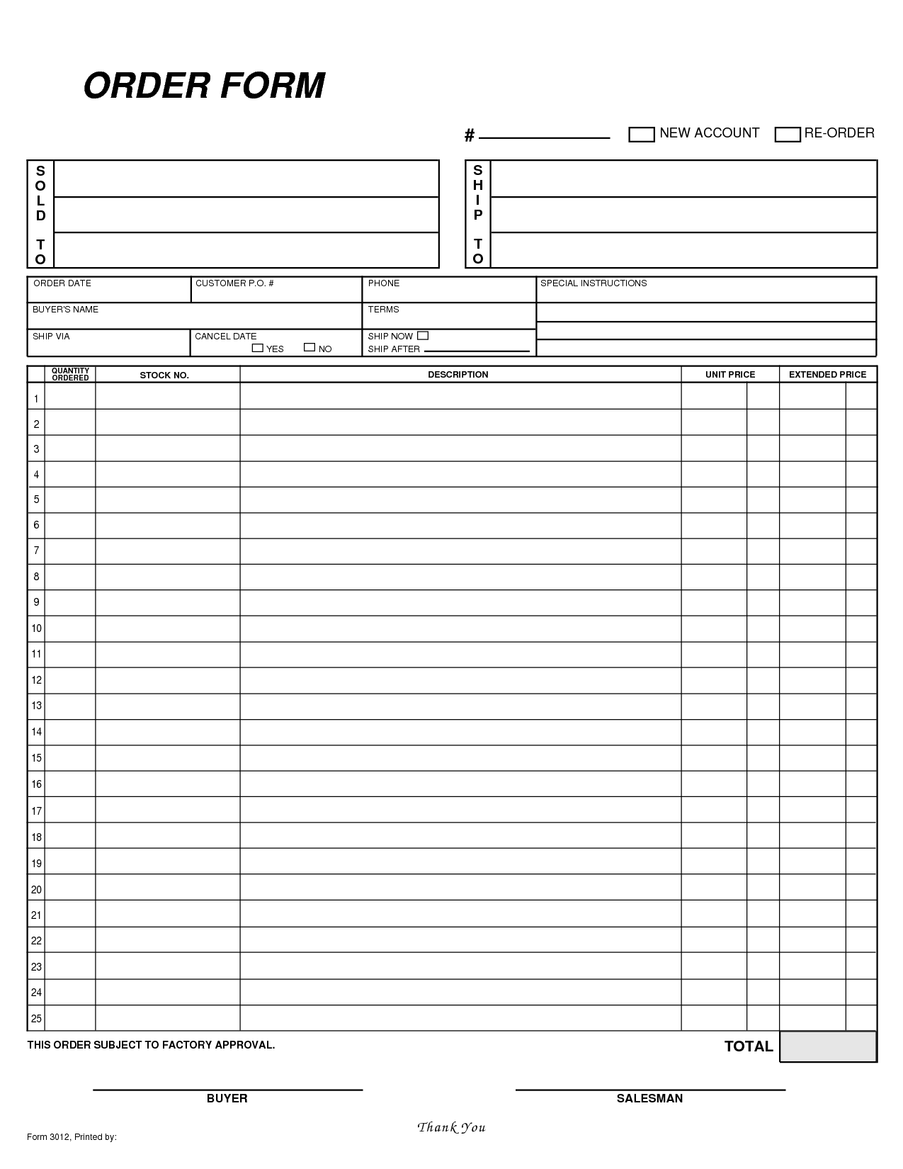 Free Printable Blank Order Form