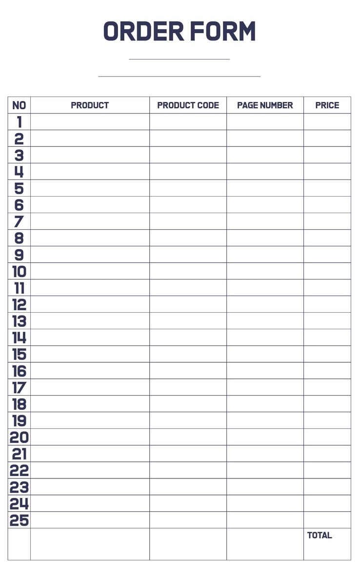 Blank Printable Order Form