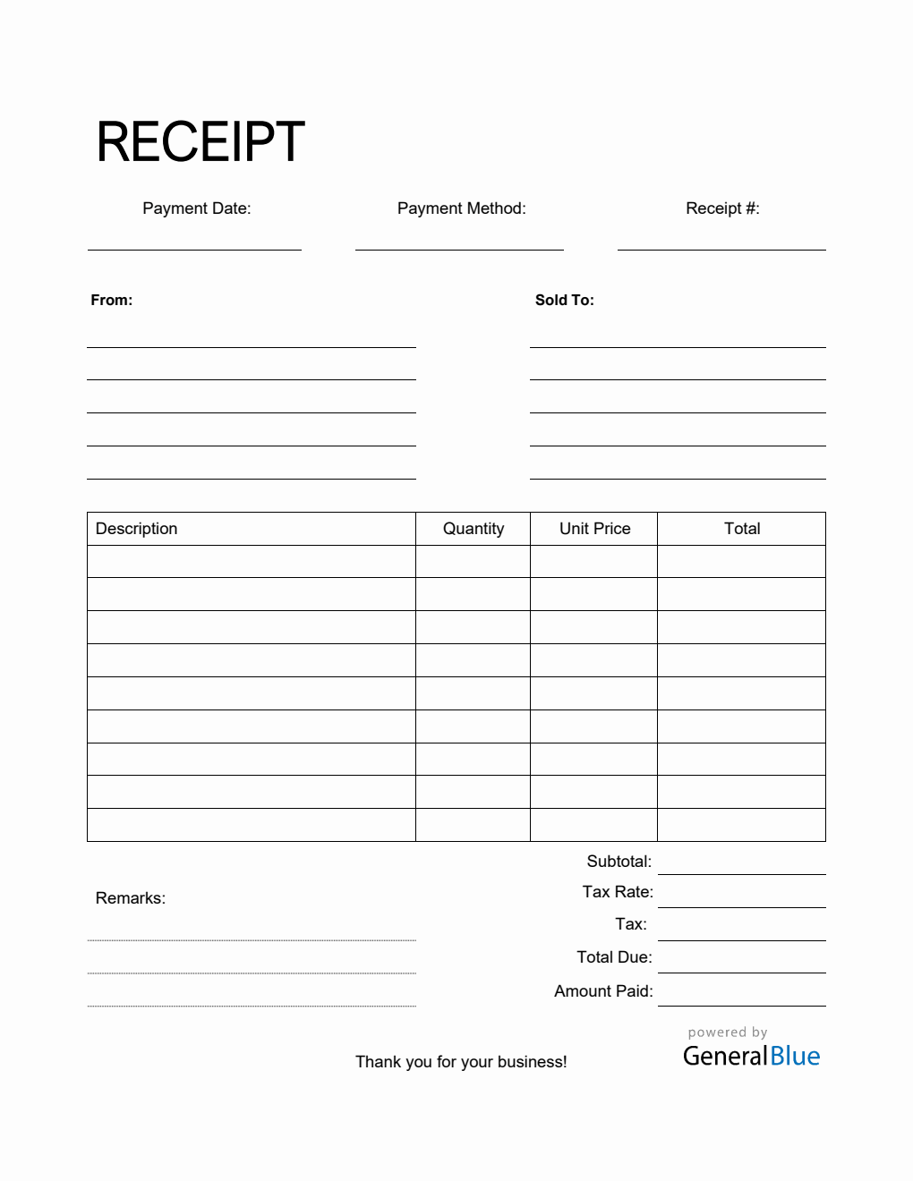 Free Blank Printable Work Receipts