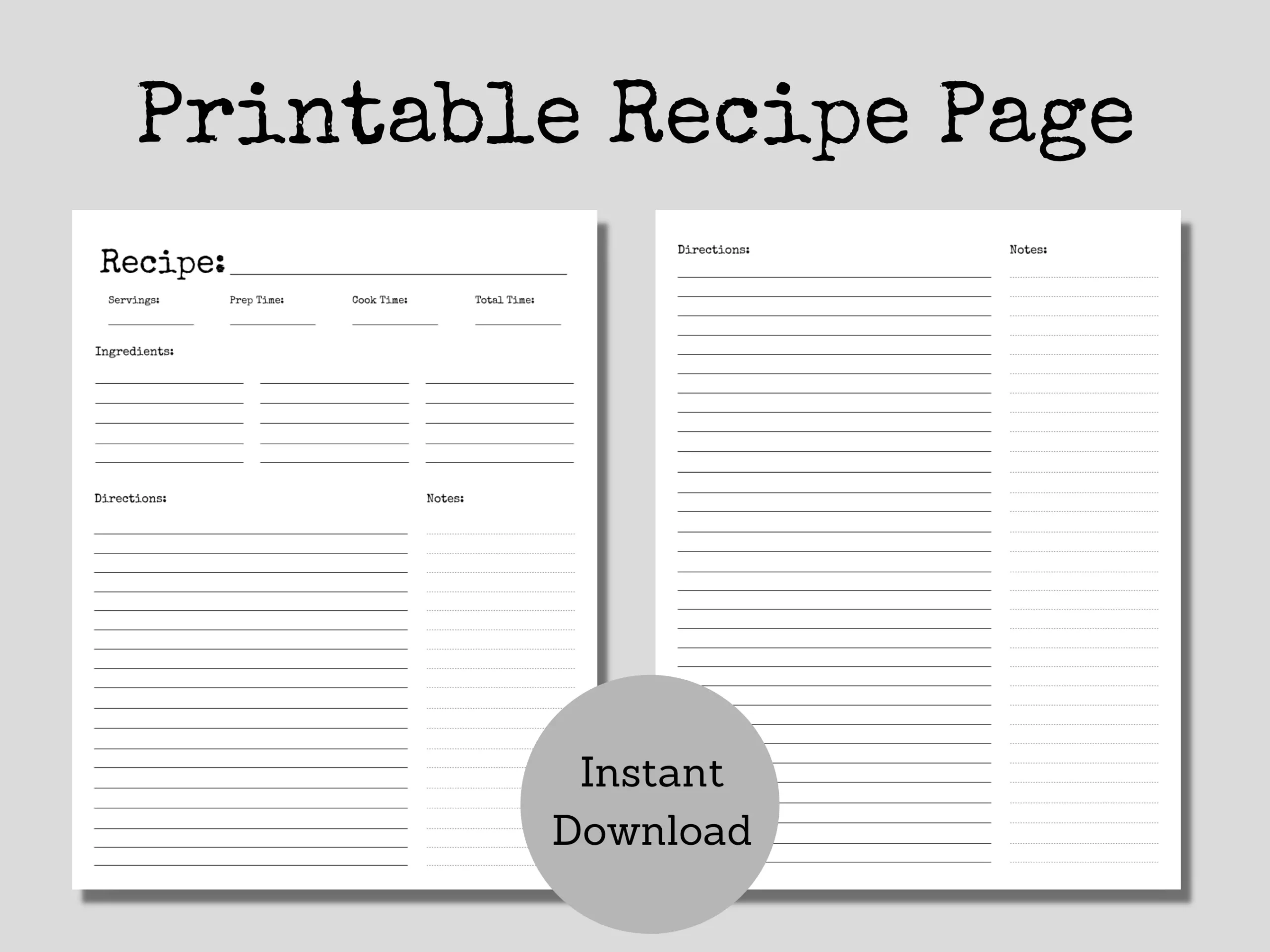 Blank Recipe Page Recipe Card Recipe Template Typewriter 