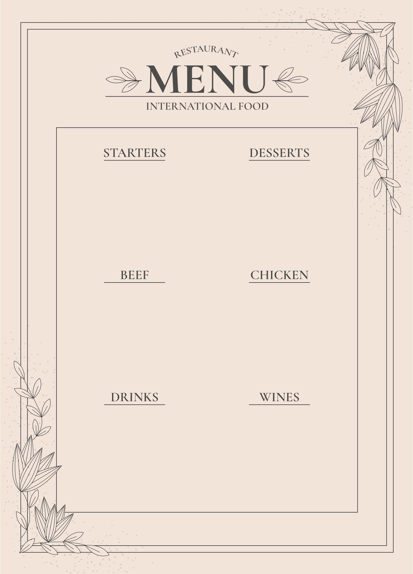 Blank Printable Menu Template