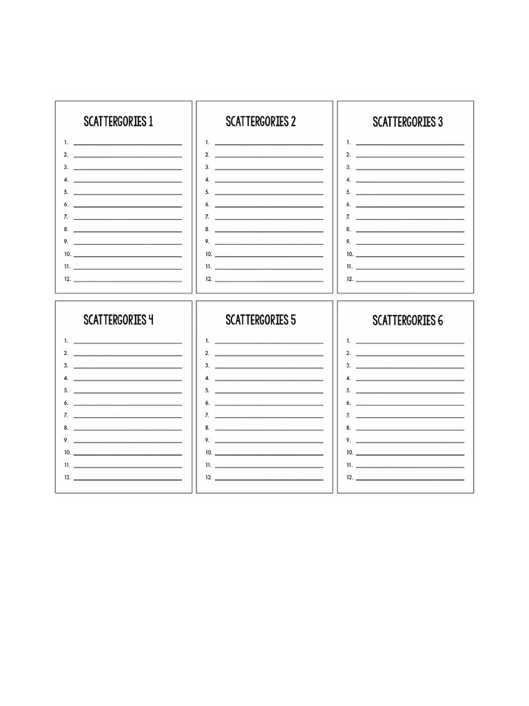 Blank Scattergories Answer Sheets Printable 46318 jpg PDF