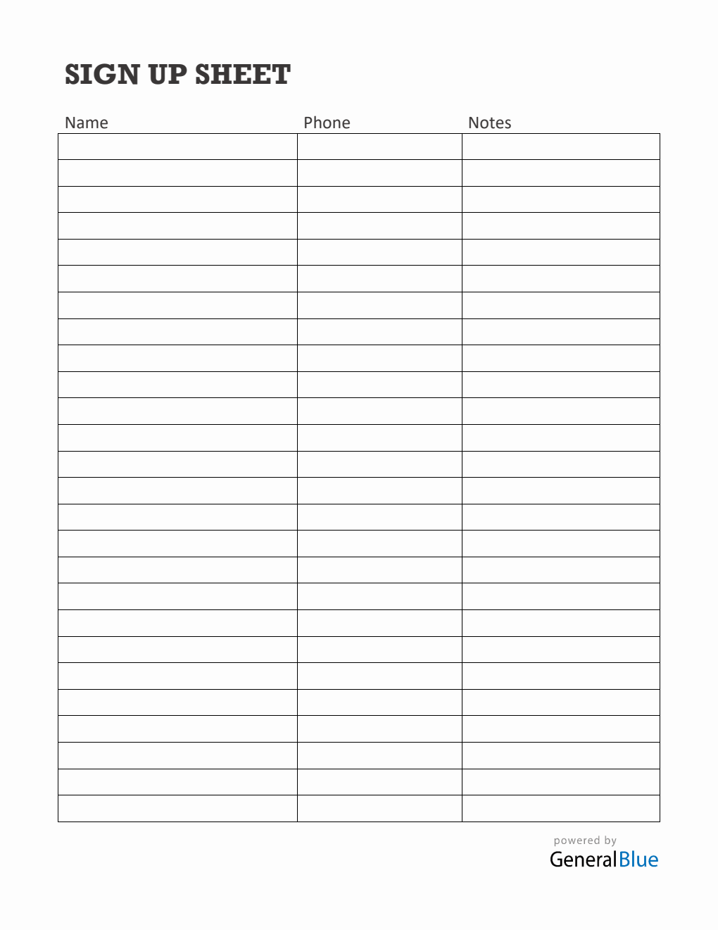 Blank Sign Up Sheet In PDF