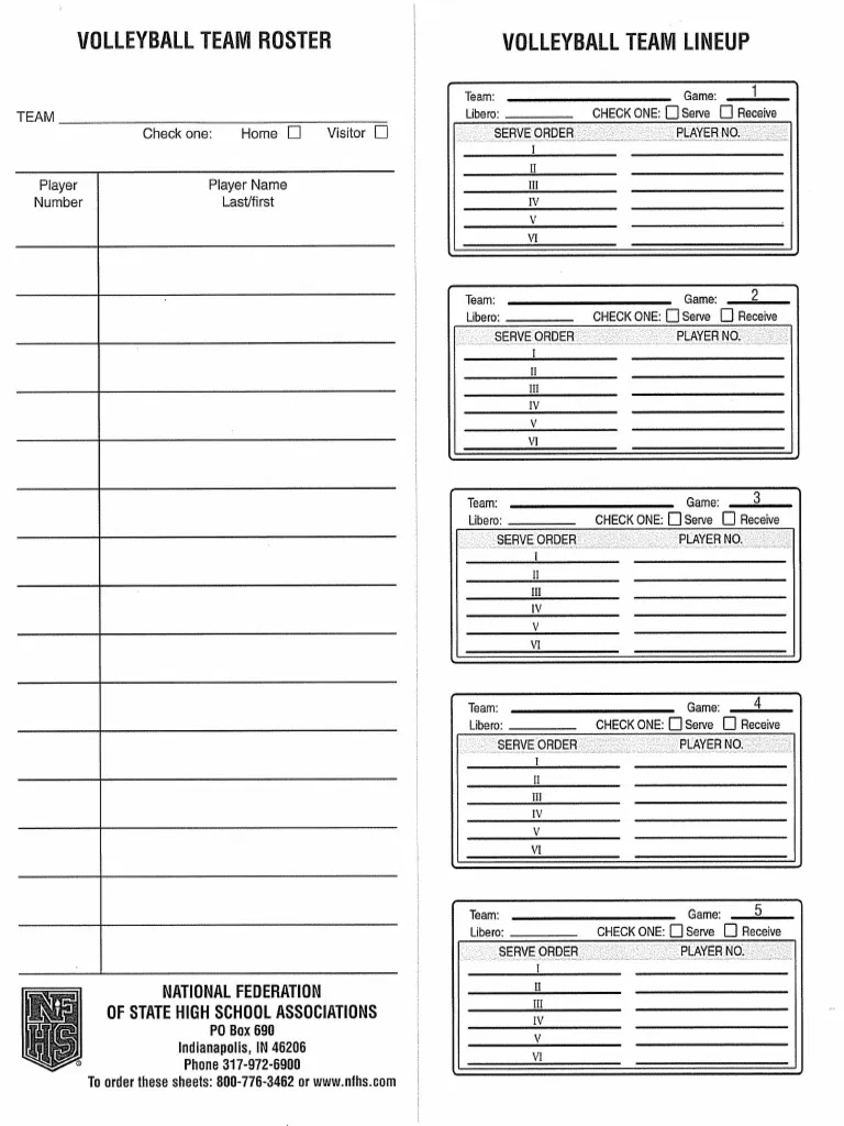 Blank Volleyball Roster Template PDF