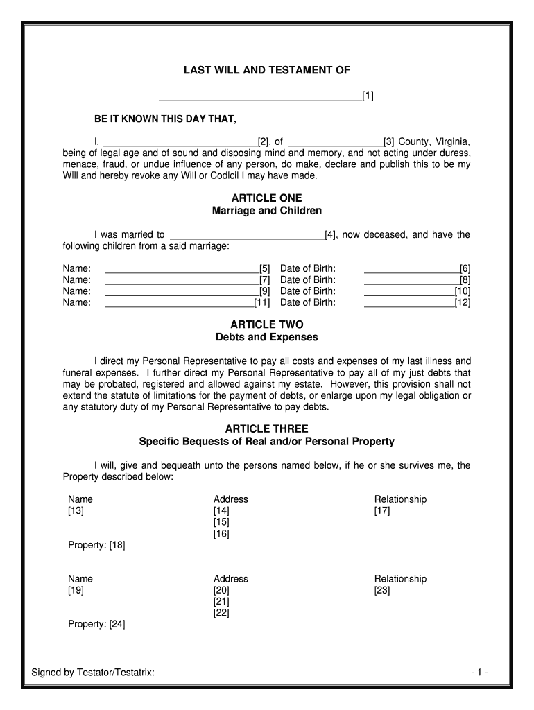 Blank Will Form Fill Out amp Sign Online DocHub