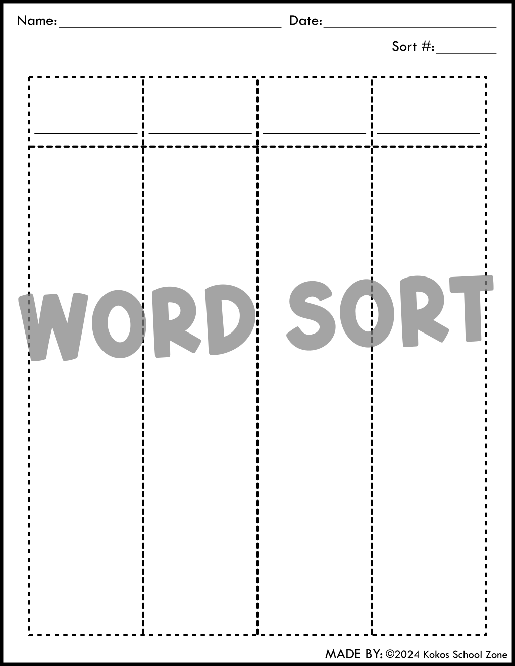 Blank Word Sort Templates Printable Teaching Resources