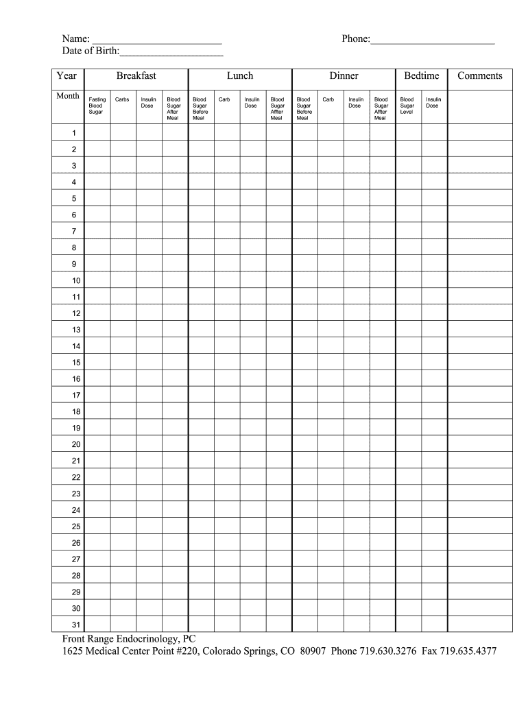 Blood Glucose Meal Log Form Fill Online Printable Fillable 