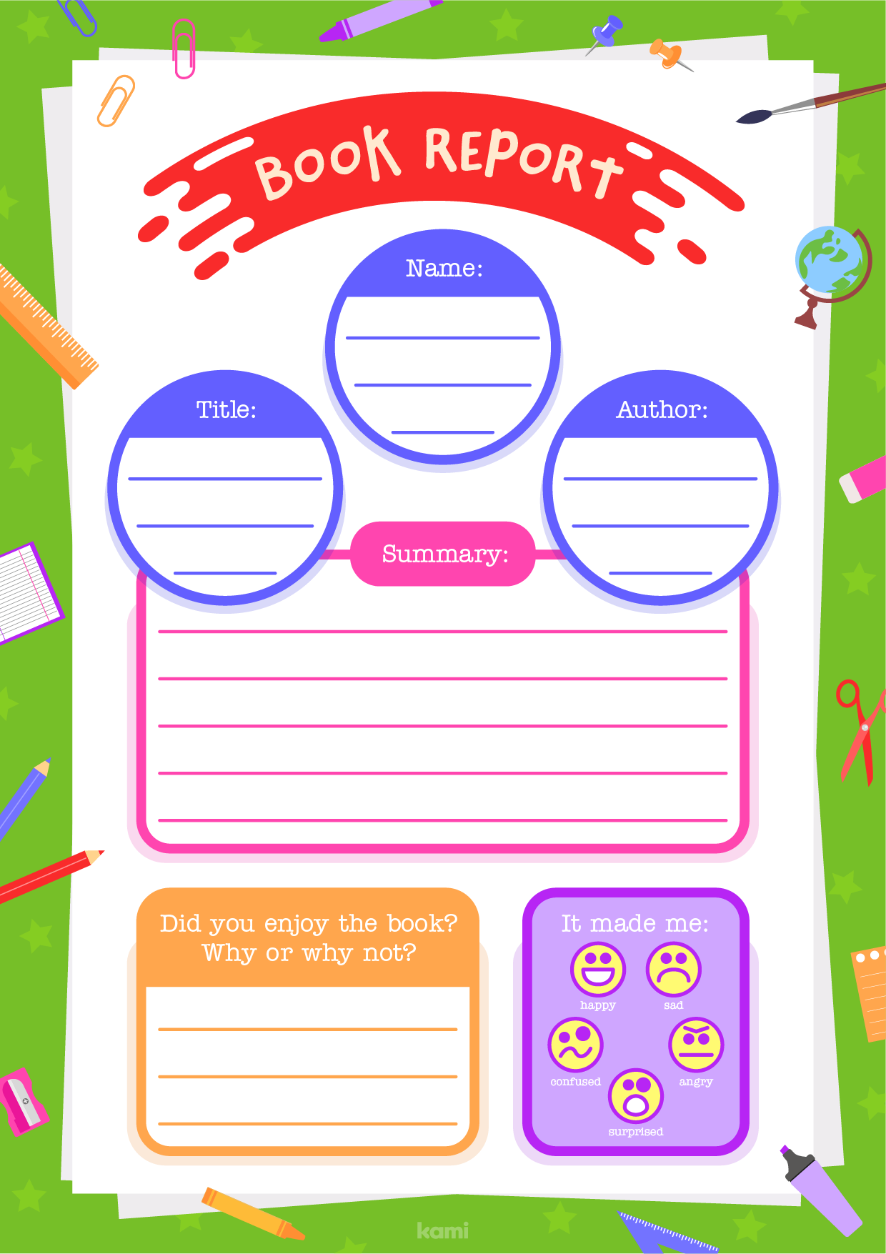 Book Report Template Elementary For Teachers Perfect For 