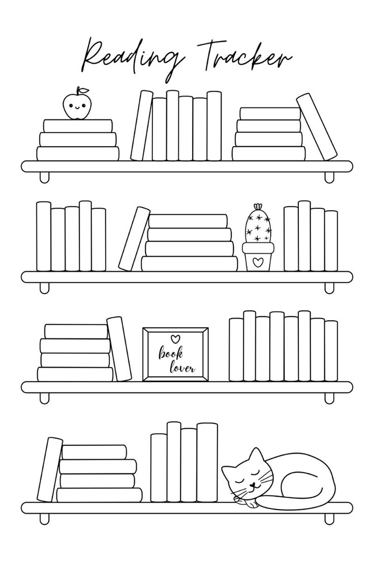 Bookshelf Reading Log Tracker Book Spine Coloring Book Journaling 