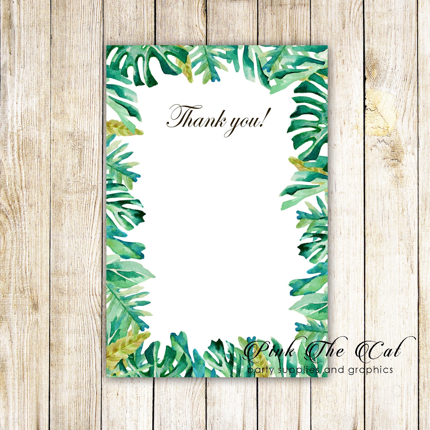 Botanical Tropical Leaves Watercolor Blank Thank You Card 
