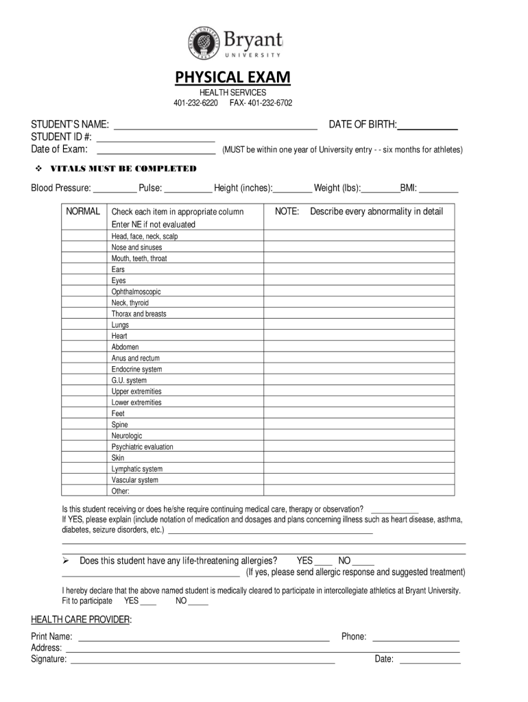 Printable Blank Physical Form Pdf
