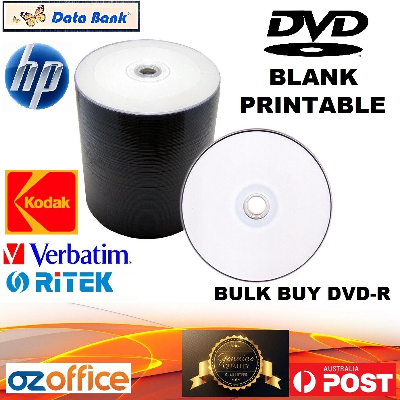 BULK BUY Blank DVD Discs Inkjet Printable HP Ritek Databank Kodak 
