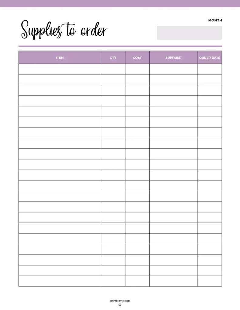 Business Supply List Printables 16 FREE Inventory amp Supplies PDFs