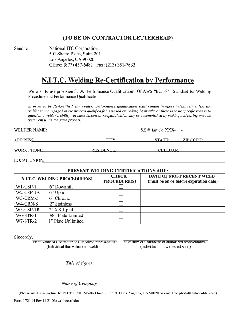 Printable Blank Welding Certificate