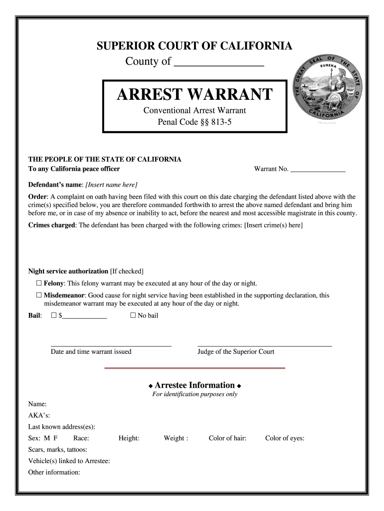 CA Arrest Warrant Form Fill Online Printable Fillable Blank 