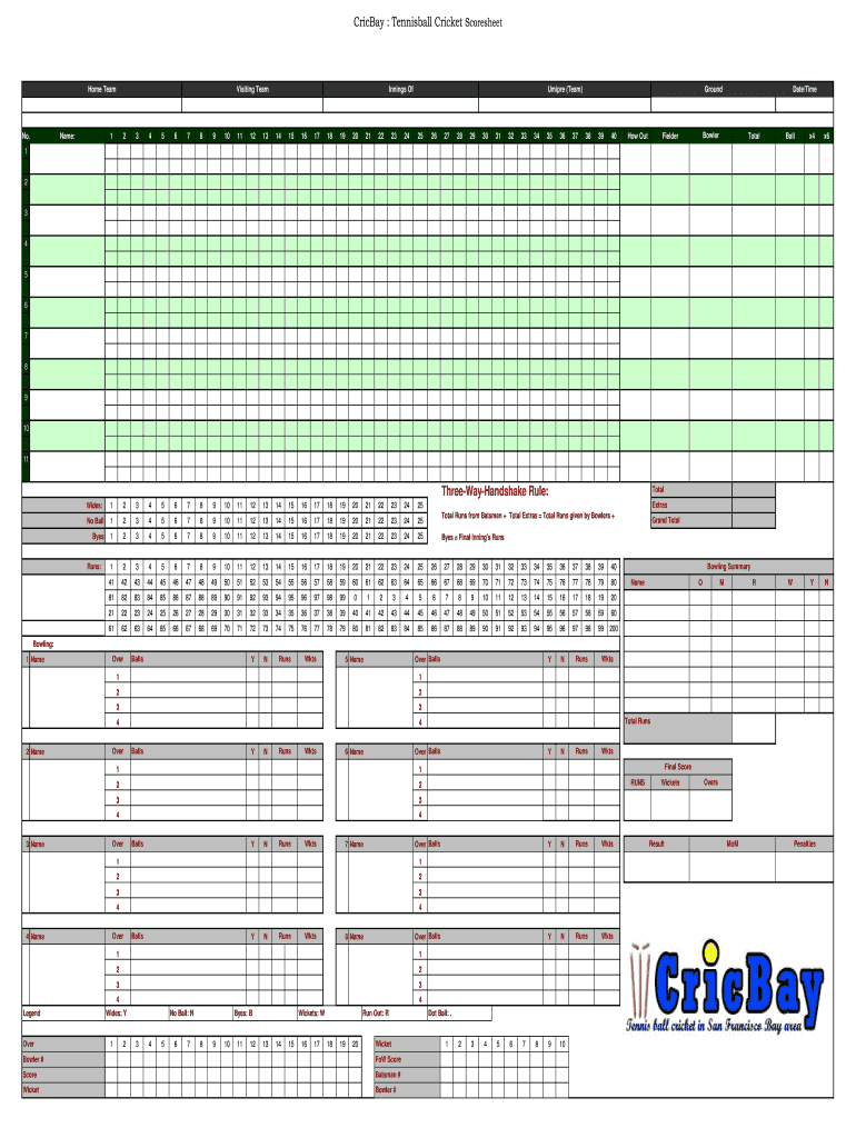 CA CricBay Tennisball Cricket Scoresheet Form Fill Online 