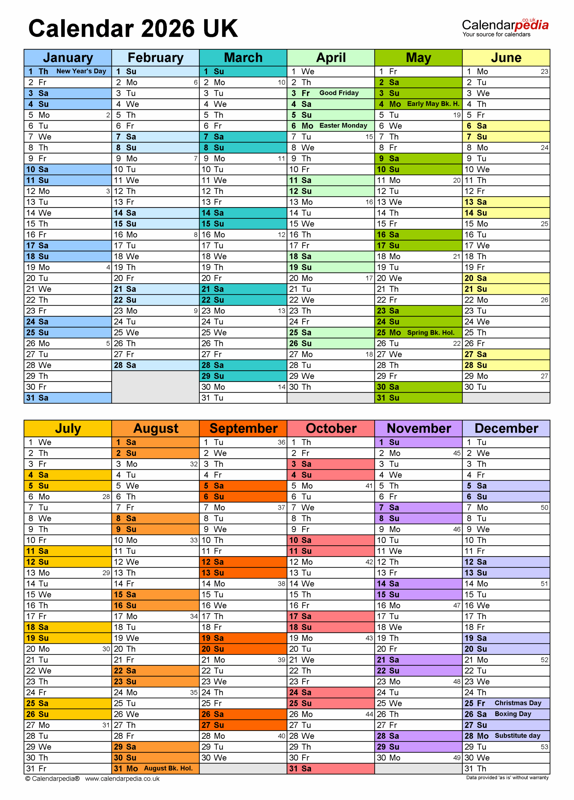 Calendar 2026 Printable Uk Blank