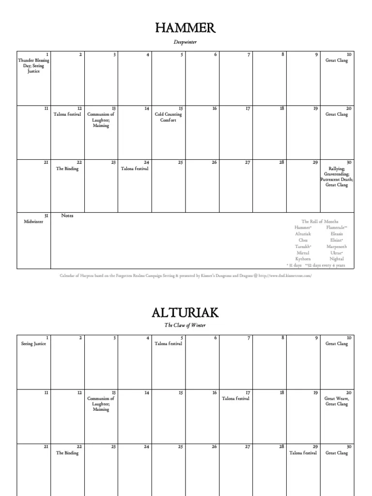 Calendar Holidays PDF Dungeons amp Dragons Campaign Settings 