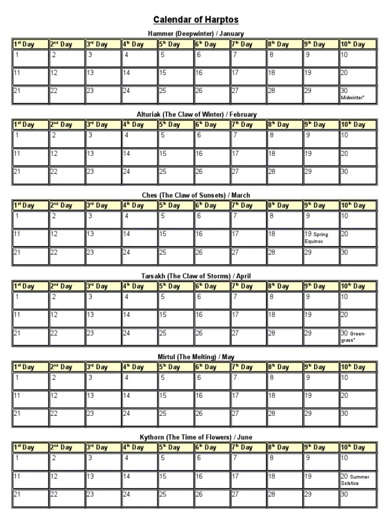 Printable Blank Dnd Calendar