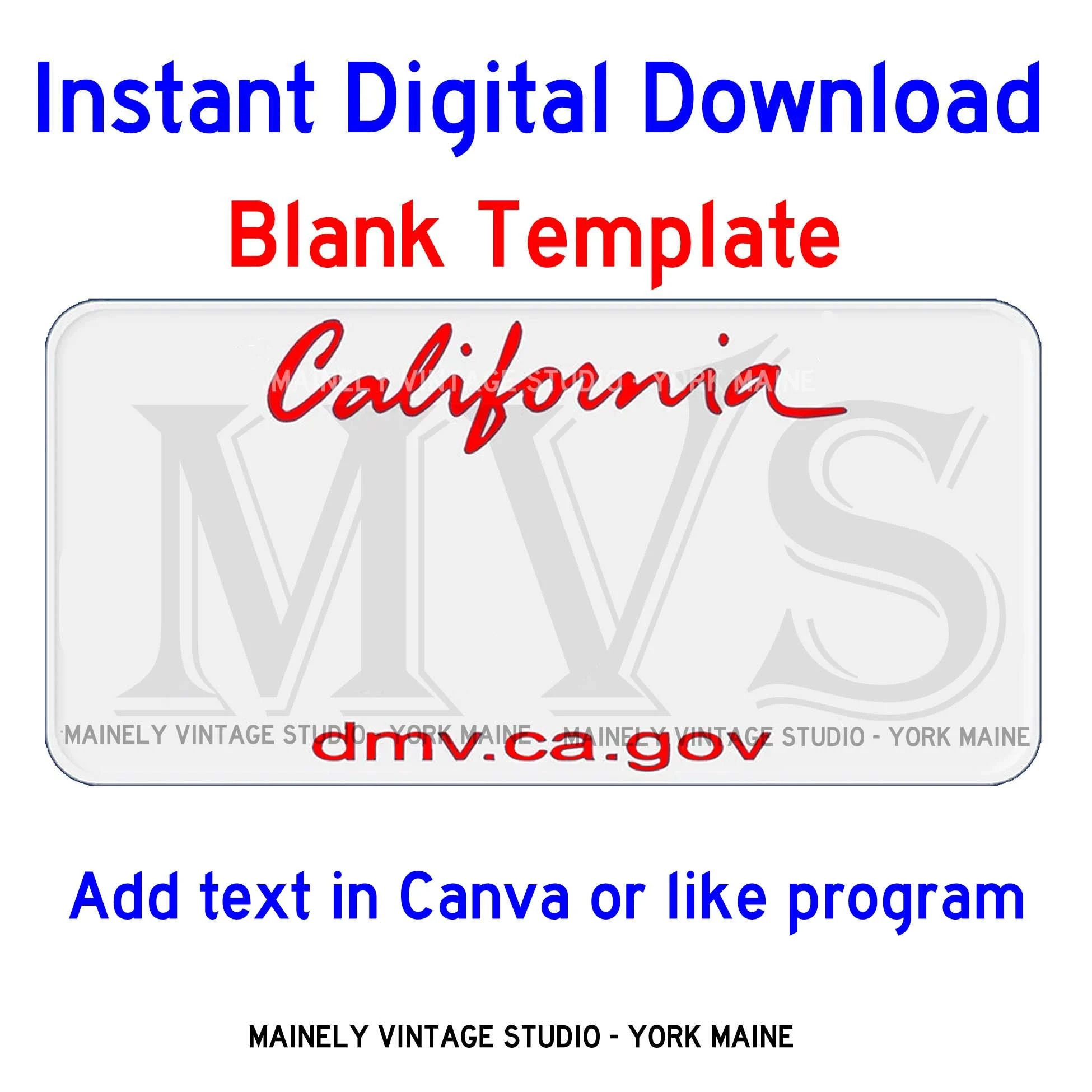 California CA Licence Vanity Plate Blanko Vorlage Digital 