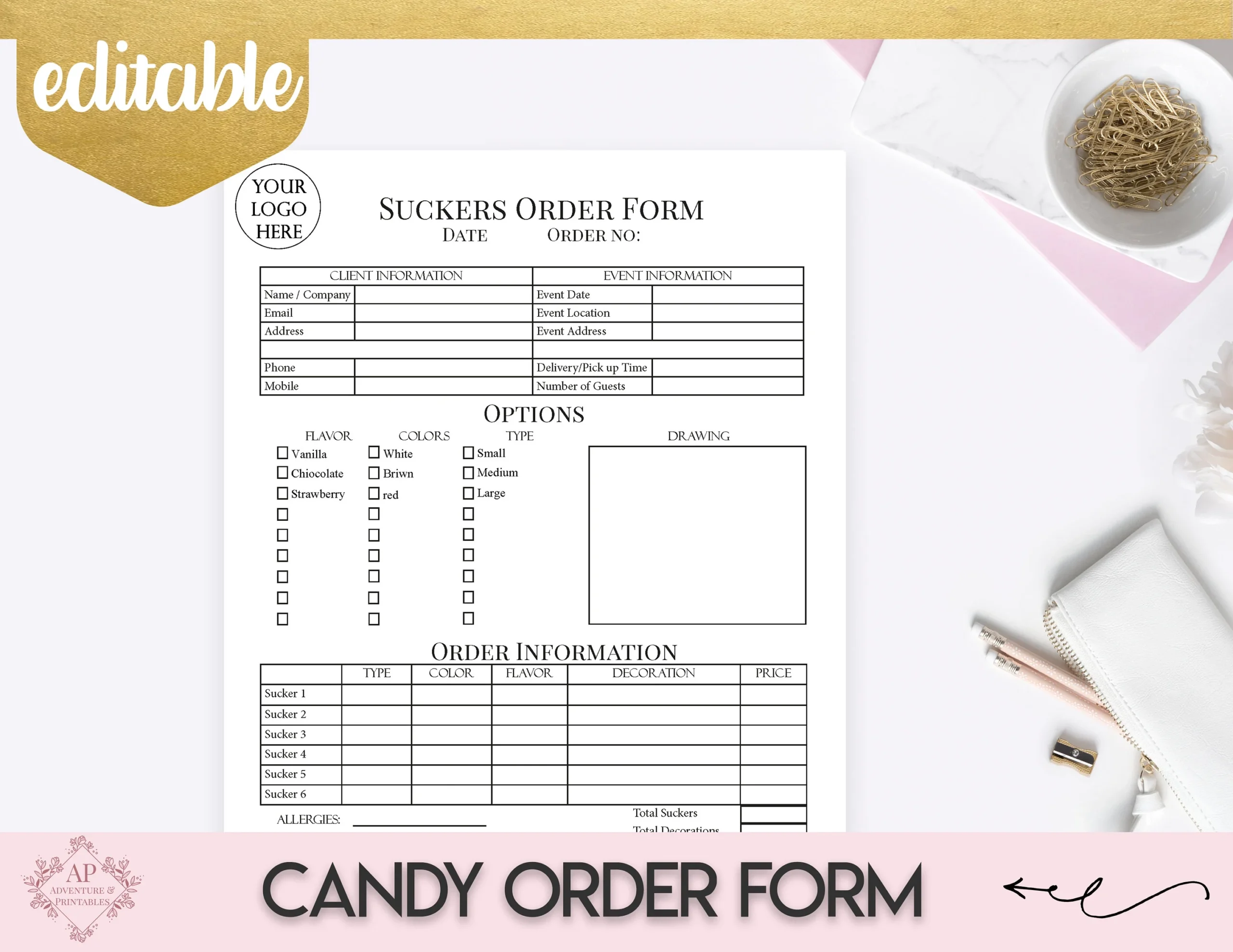 Candy Order Form Editable Bakery Forms Sucker Order Form Baking 