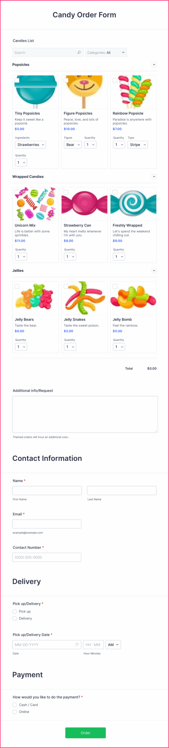 Candy Order Form Template Jotform