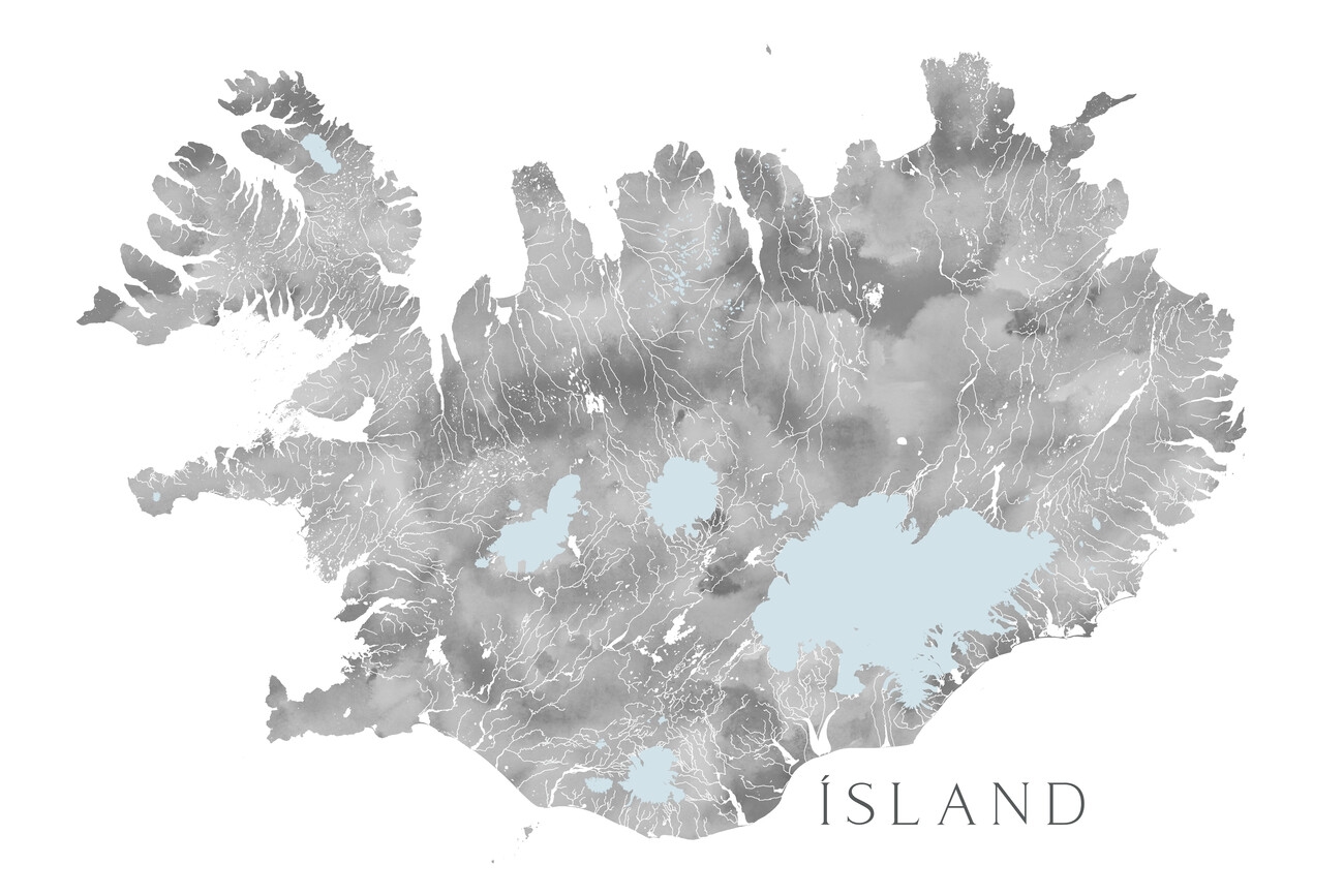 Canvas Wall Art sland Iceland Blank Map In Gray Watercolor 