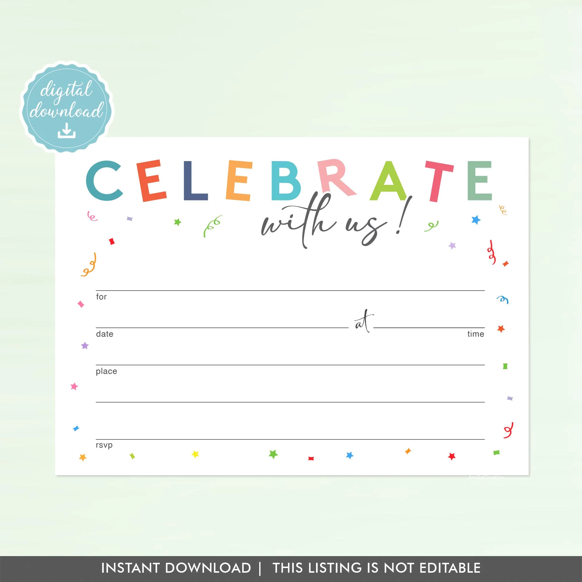 Celebrate With Us Blank Invitation Instant Download Fill in 