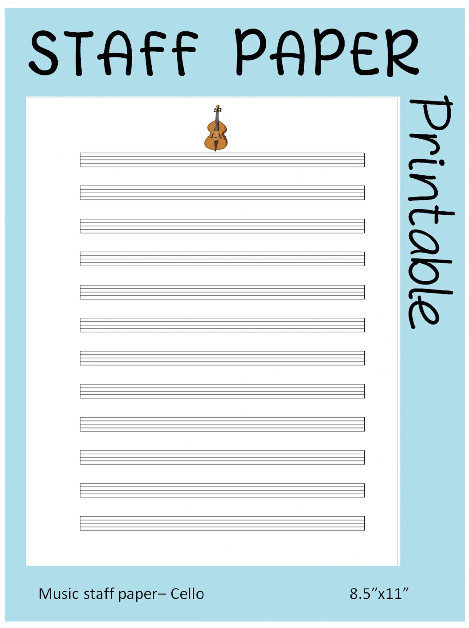CELLO Printable Sheet Music Paper Instant Download Blank Staff 
