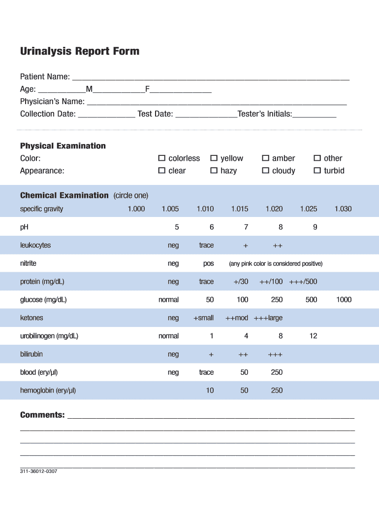 Cengage Learning Urinalysis Report Form Fill Online Printable 