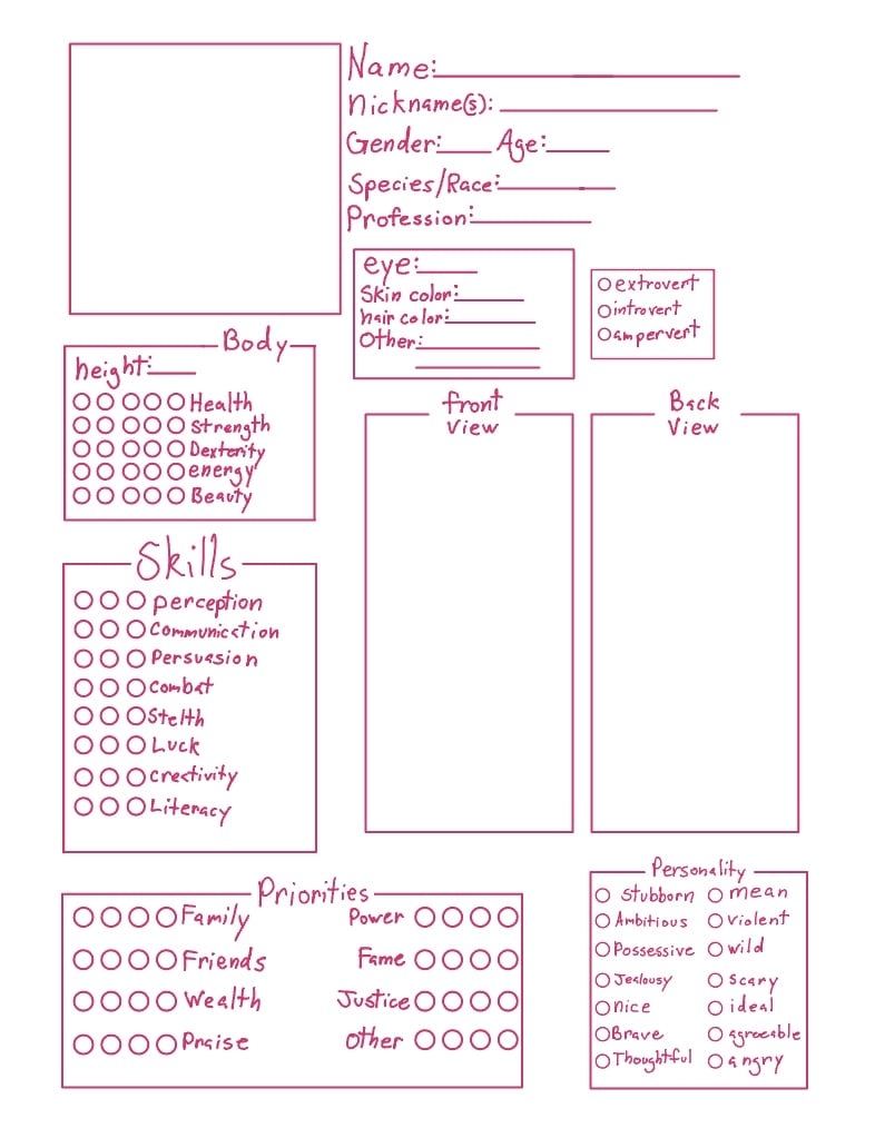 Printable Blank Character Sheet