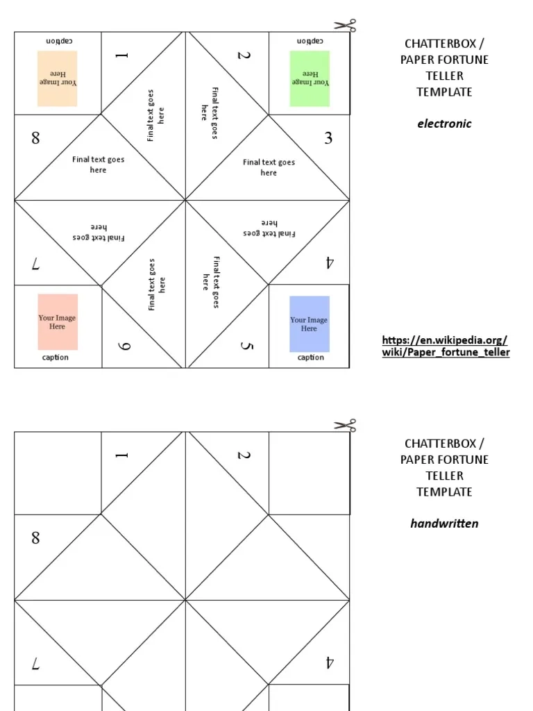 Chatterbox Paper Fortune Teller Template Electronic PDF