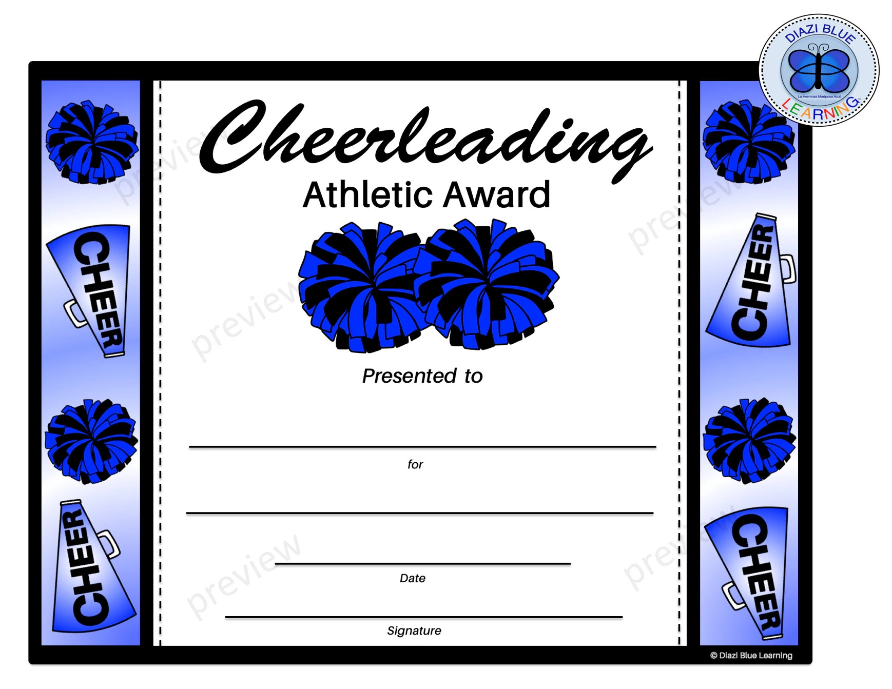 Cheerleading Certificate Cheerleading Award Editable 