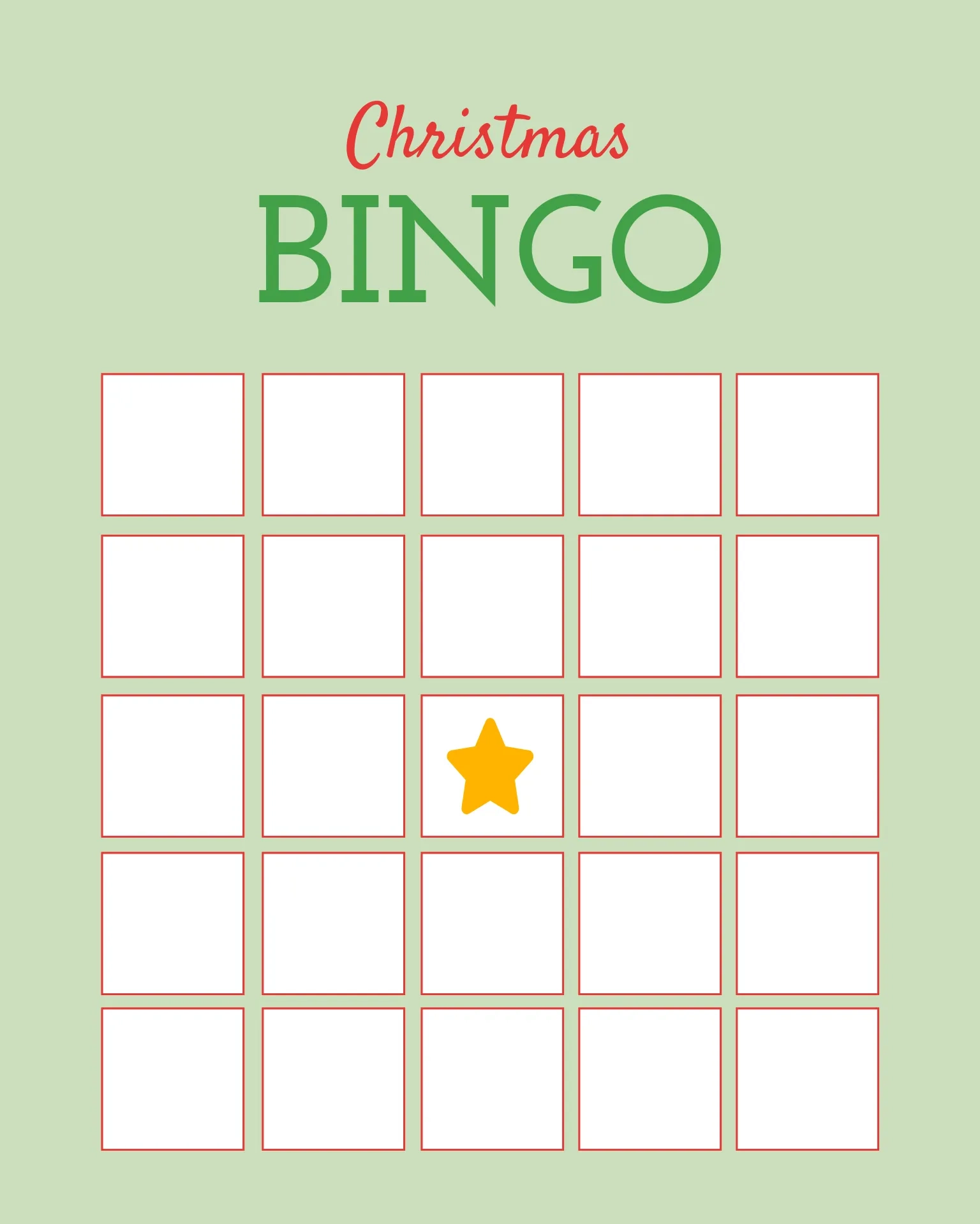 Printable Christmas Blank Bingo Card