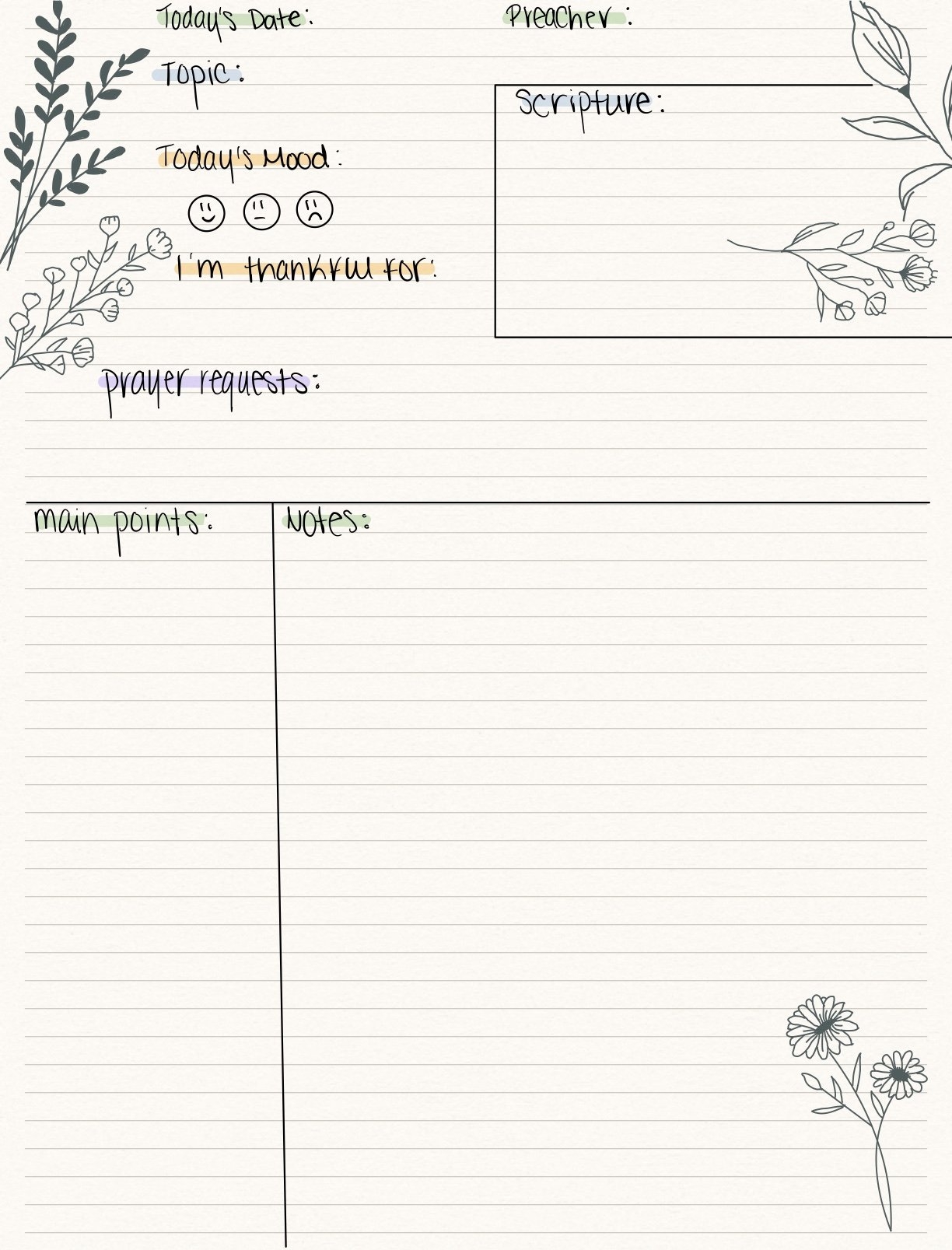 Tumblr Printable Blank Church Notes