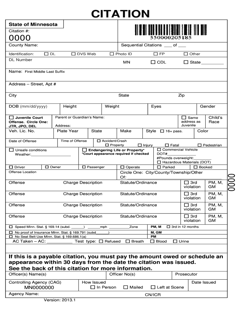 Citation Vs Ticket Fill Online Printable Fillable Blank 