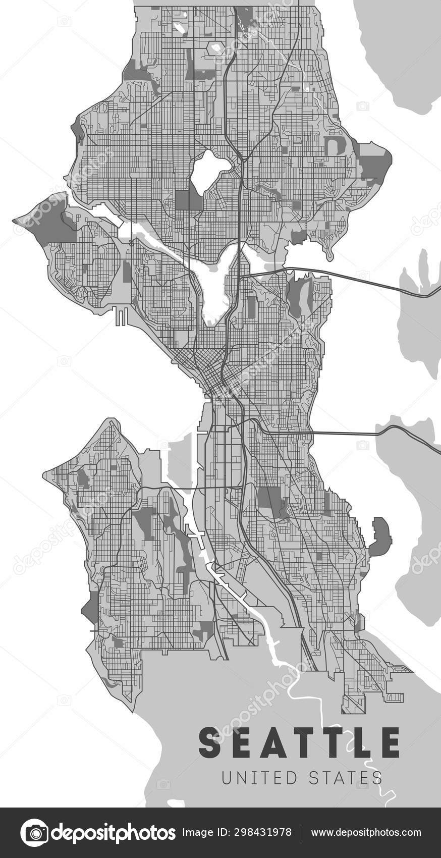 City Map Seattle Monochrome Detailed Plan Vector Illustration 