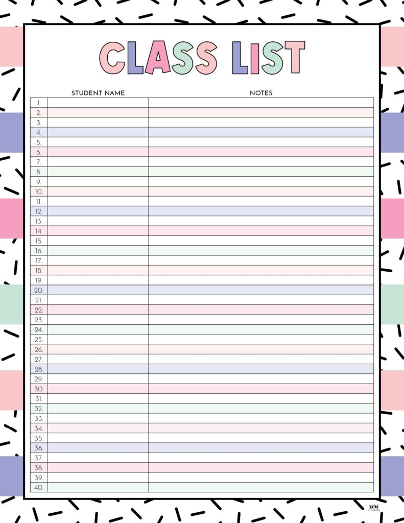 Class List Templates 12 FREE Printables Printabulls