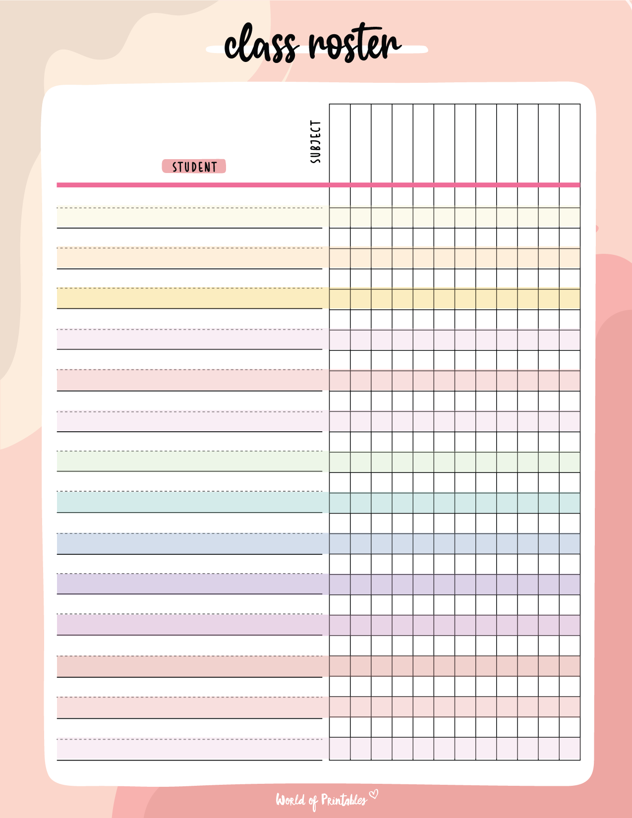 Class Roster Templates World Of Printables