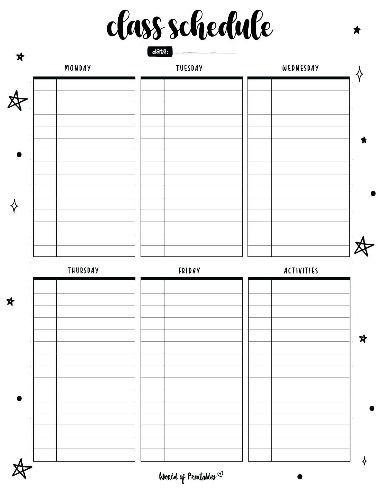 Printable Blank College Schedule Templante