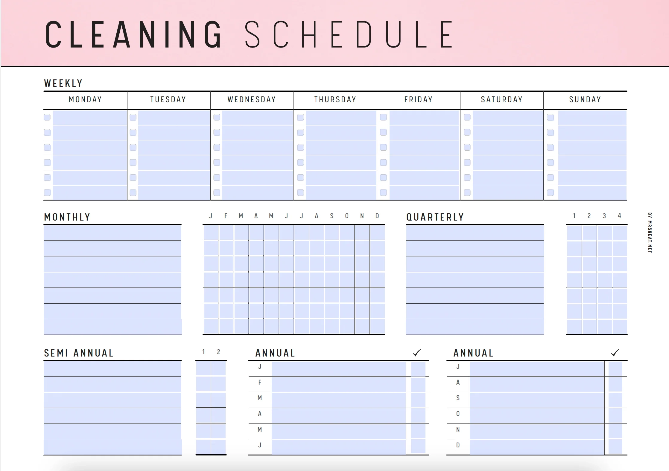 Blank Cleaning Schedule Printable