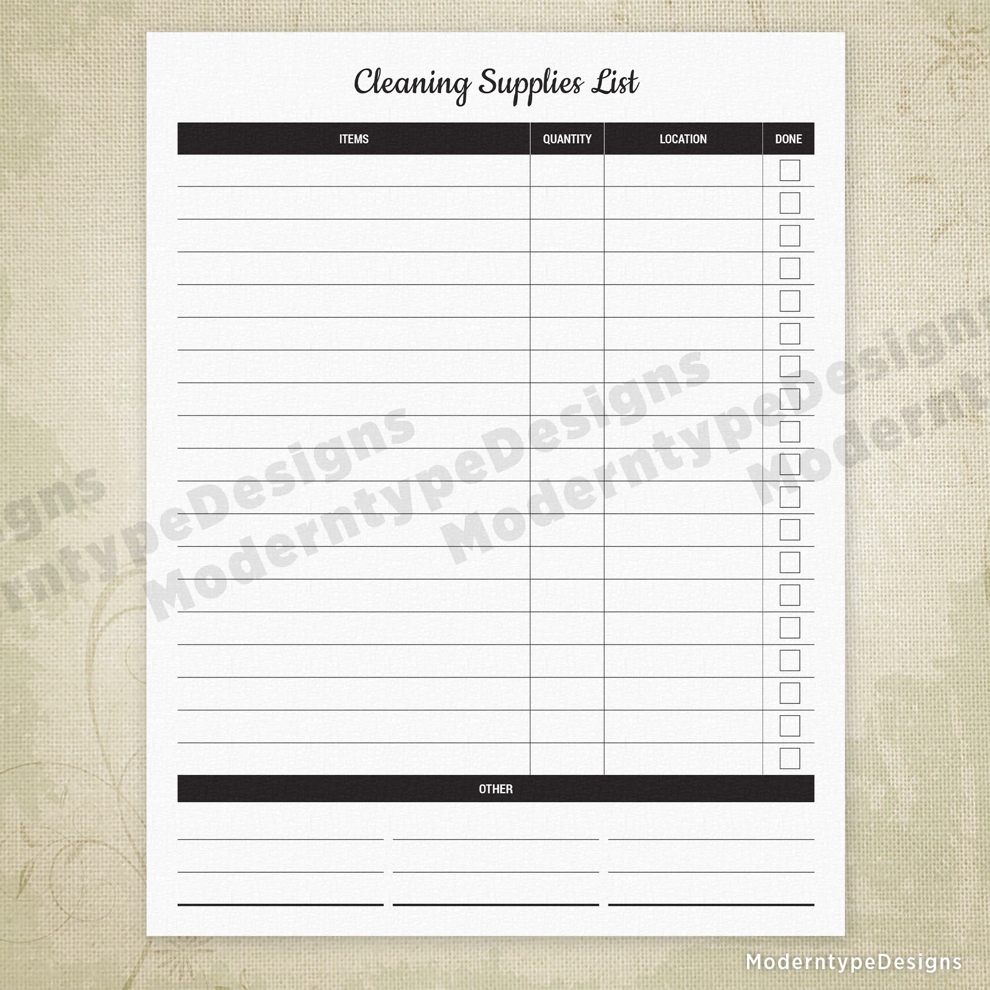 Blank Printable Household Supplies List