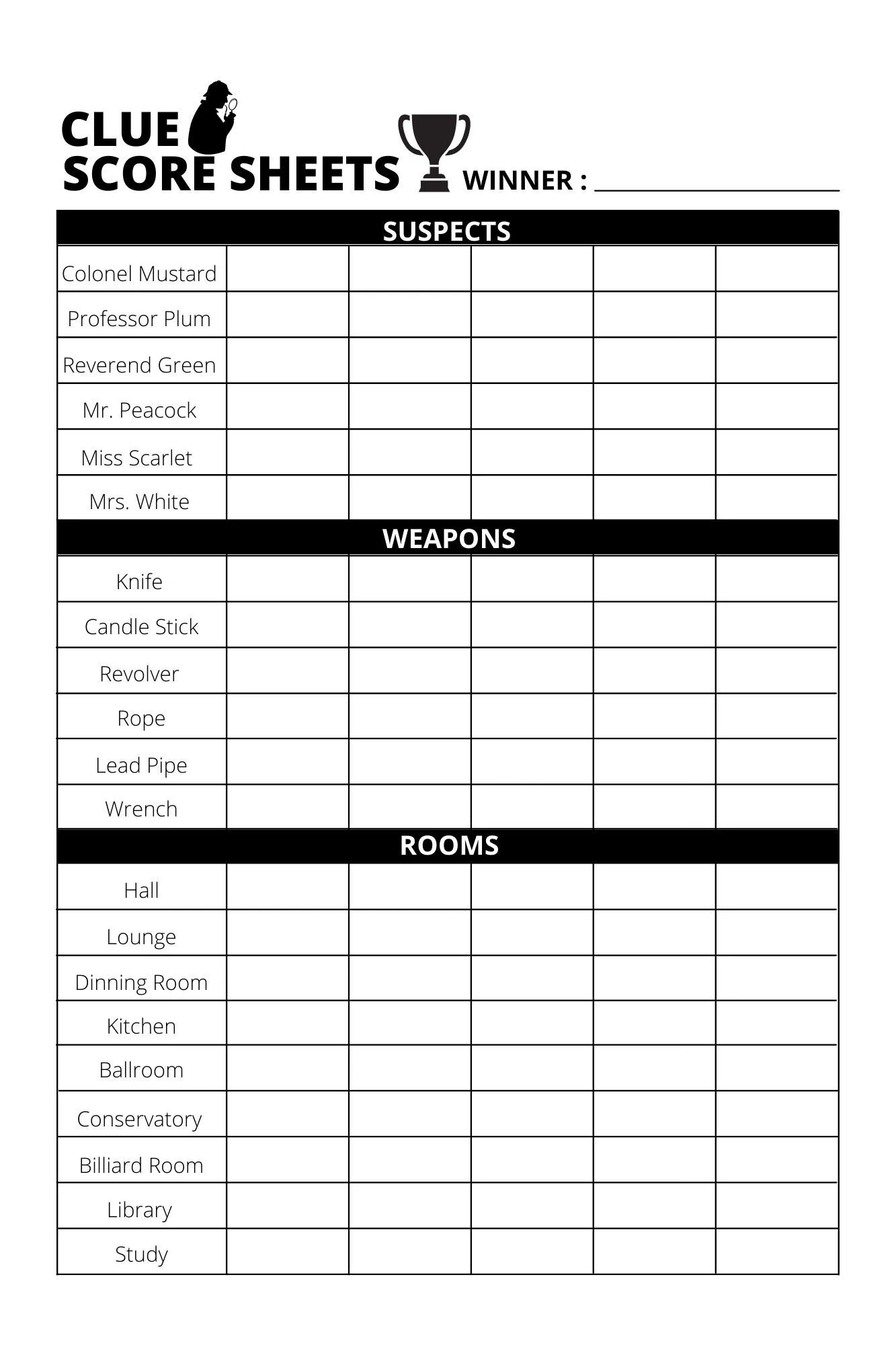 Clue Score Sheet Download print PDF File Etsy UK