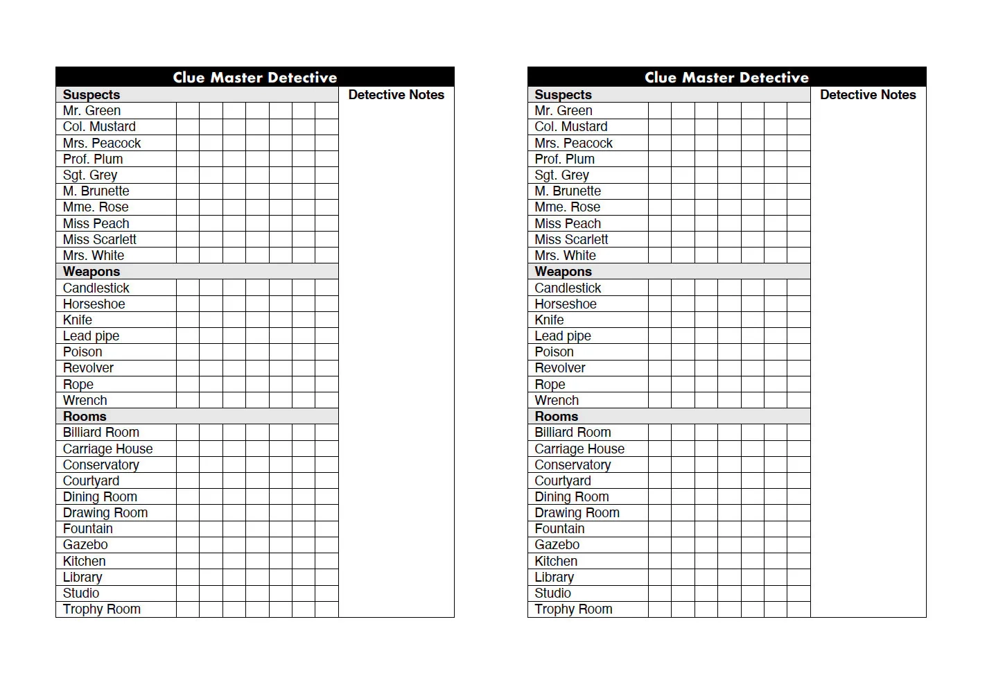 Clue Score Sheets Printable Game Sheets digital Download Etsy 