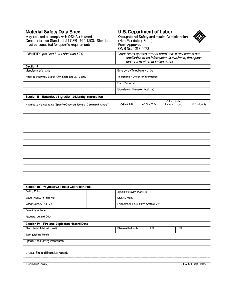 Blank Printable Msds Sheet Pdf