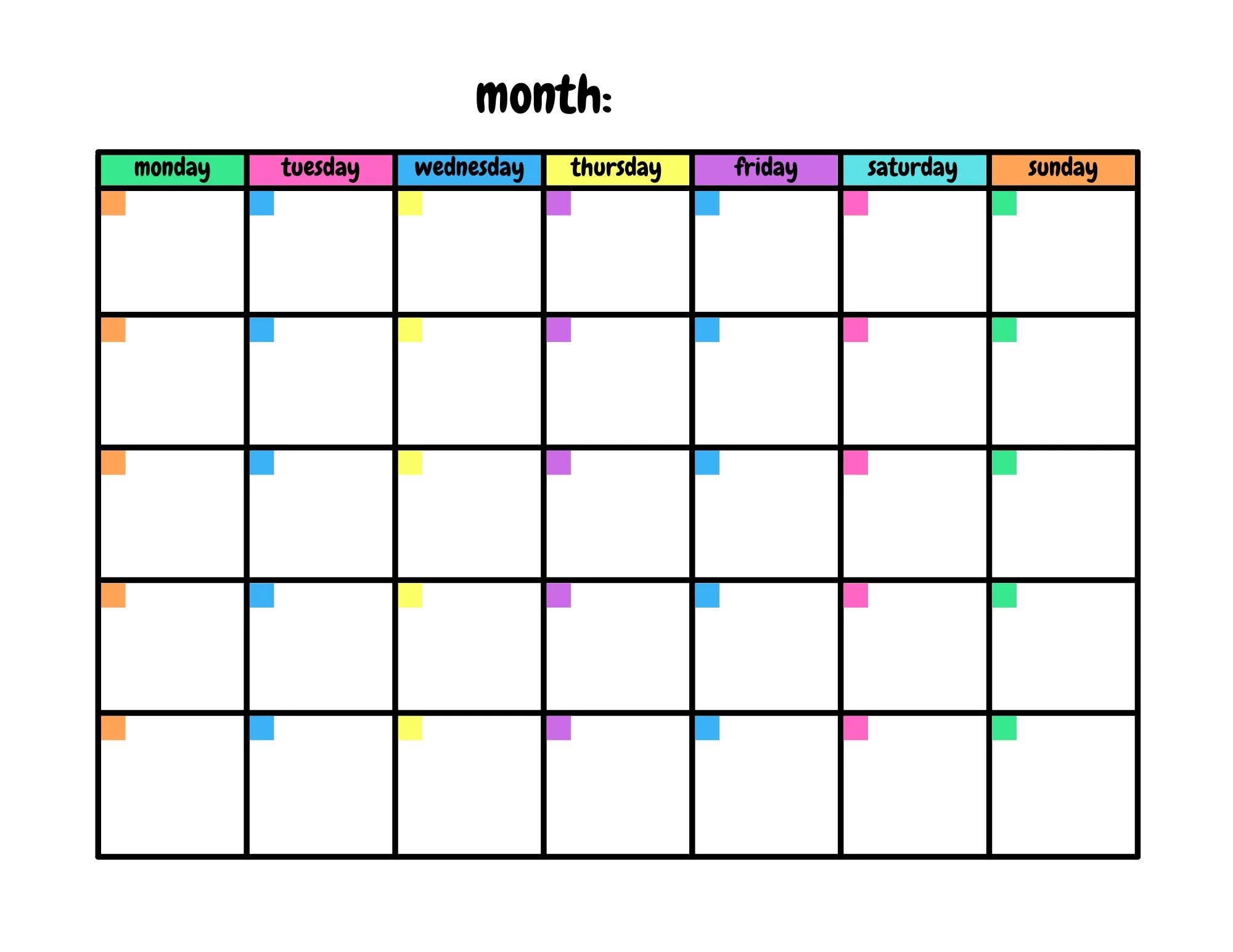 Printable Calendar Blank Decorative