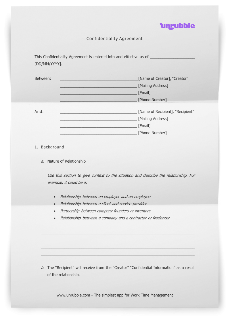 Confidentiality Agreement Template Free Download Unrubble 