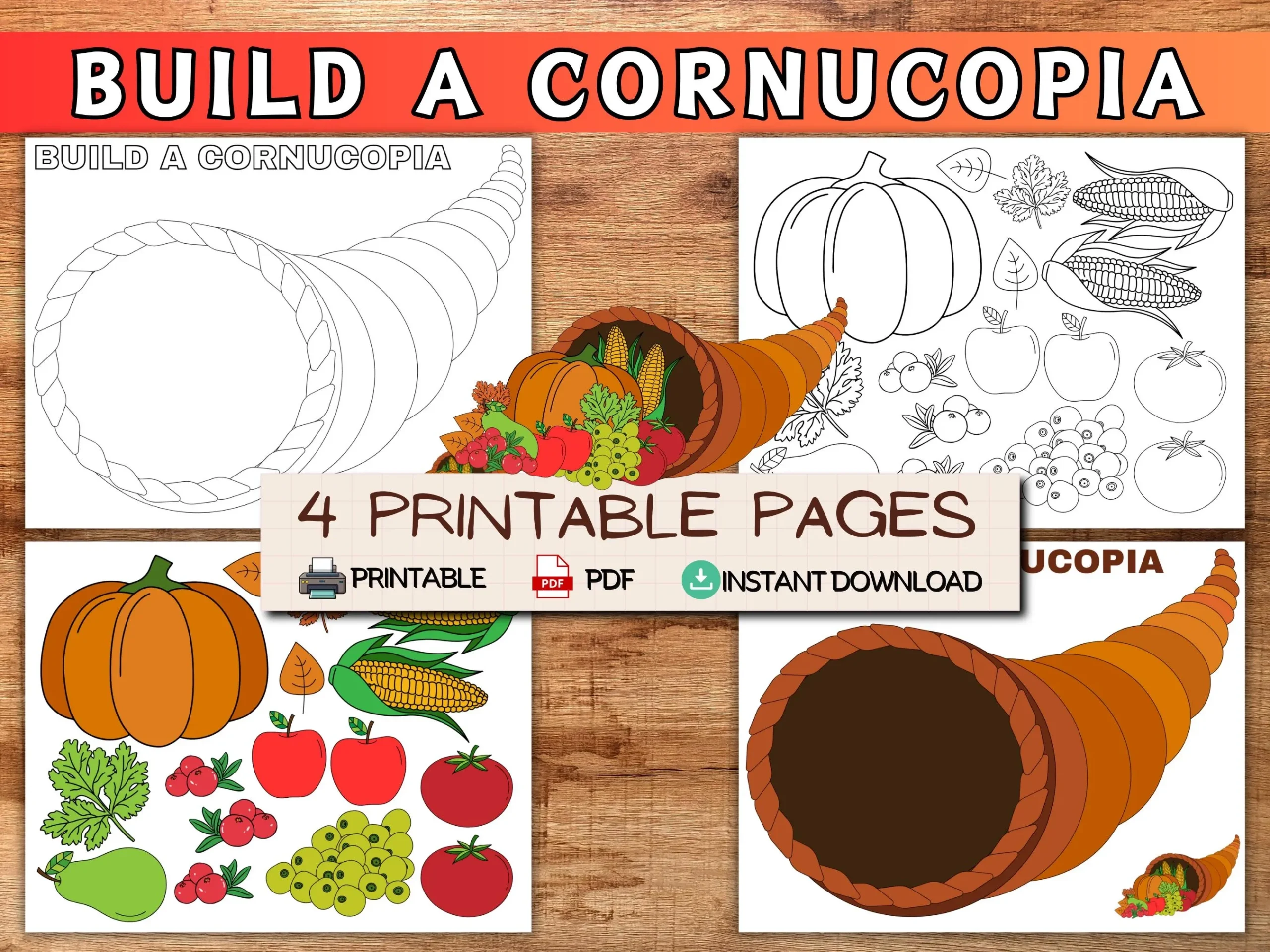 Cornucopia Coloring Etsy Ireland