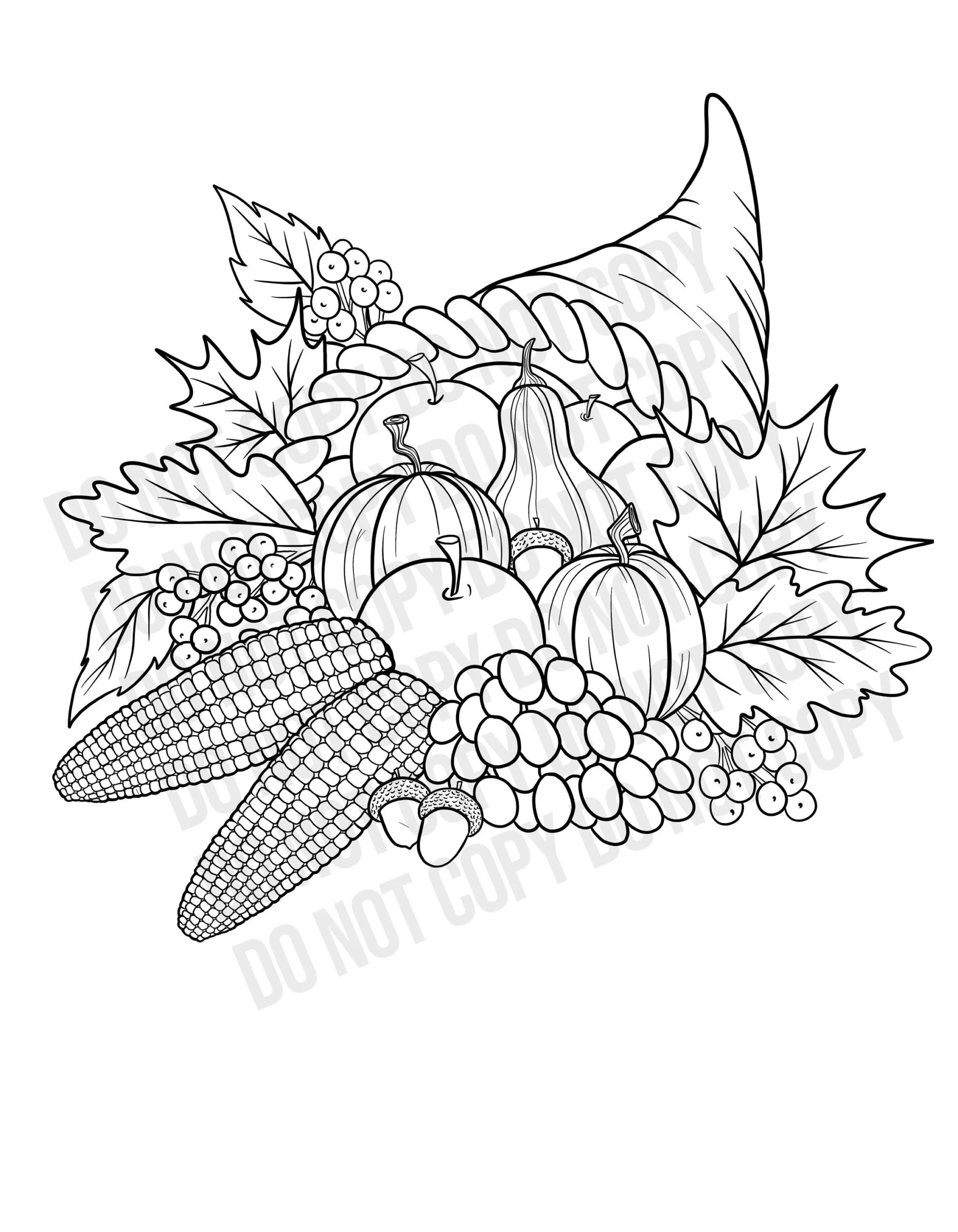 Cornucopia Coloring Etsy Ireland