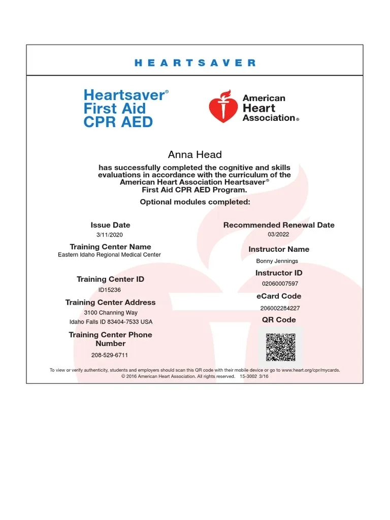 CPR Certification Card PDF